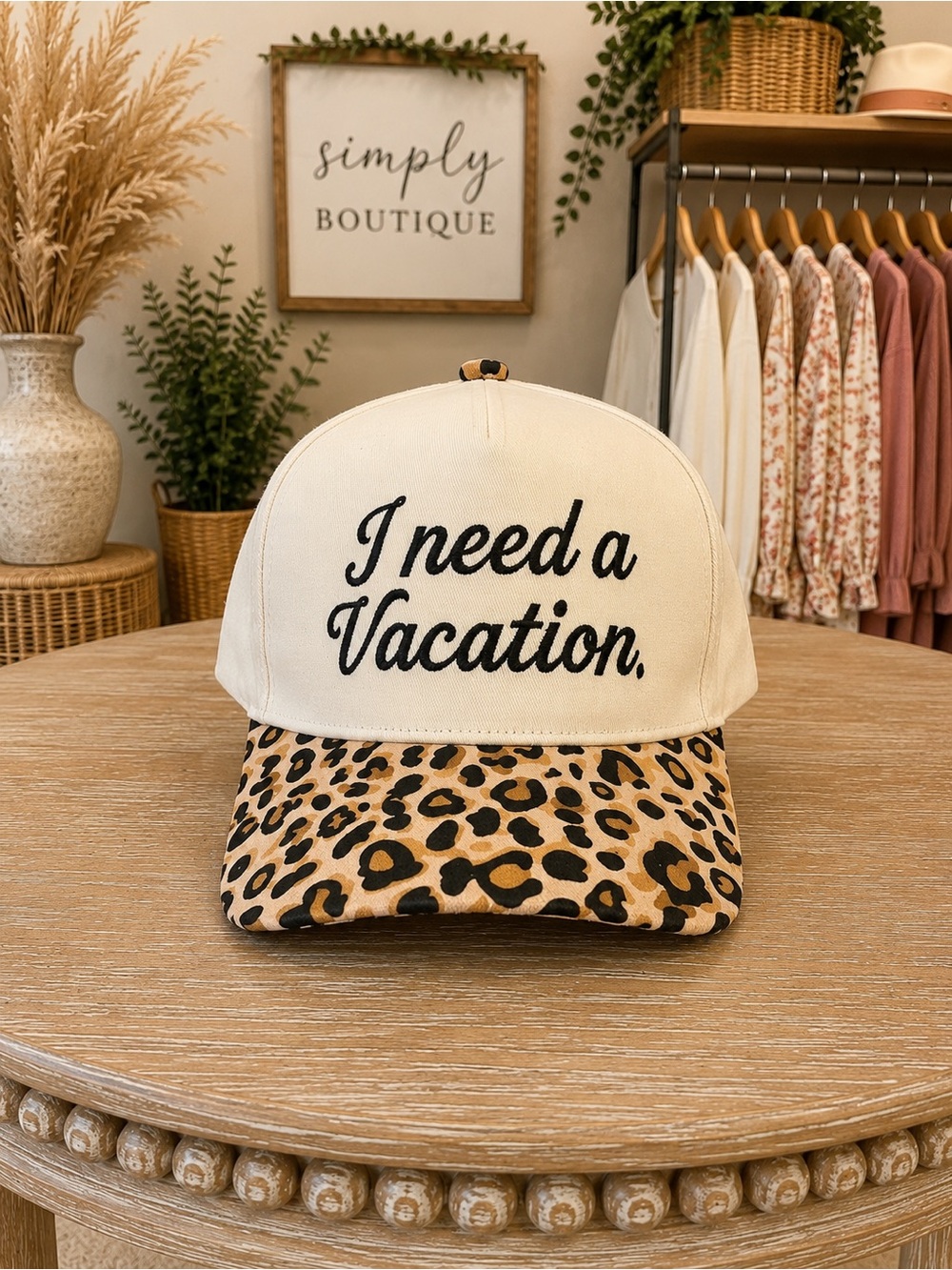 I Need a Vacation Leopard Print Snapback Baseball Cap Boutique Hat